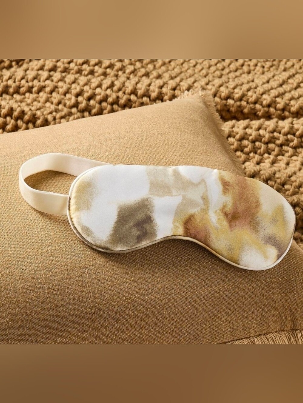 Casaluna Satin Sleep Mask in Beige and Gold Watercolor